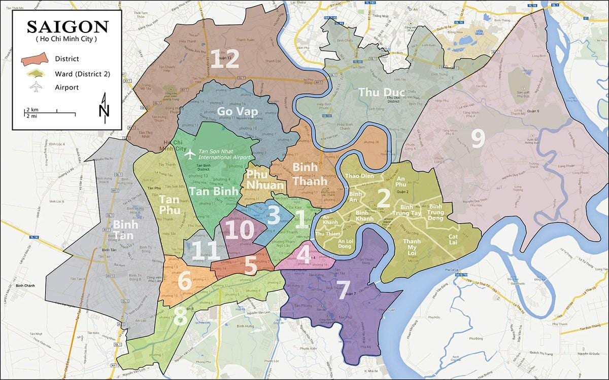 Karta över district 9 ho chi minh-staden