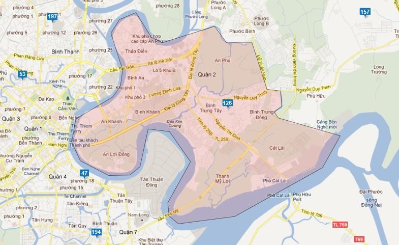 Karta över stadsdelar i ho chi minh-staden